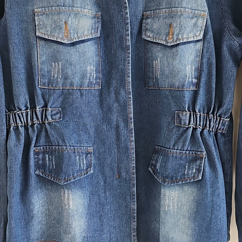 NWOT JEANS Women's Jean Jacket Multiple Pockets Zip Elastic Waist Distressed L - Picture 8 of 16